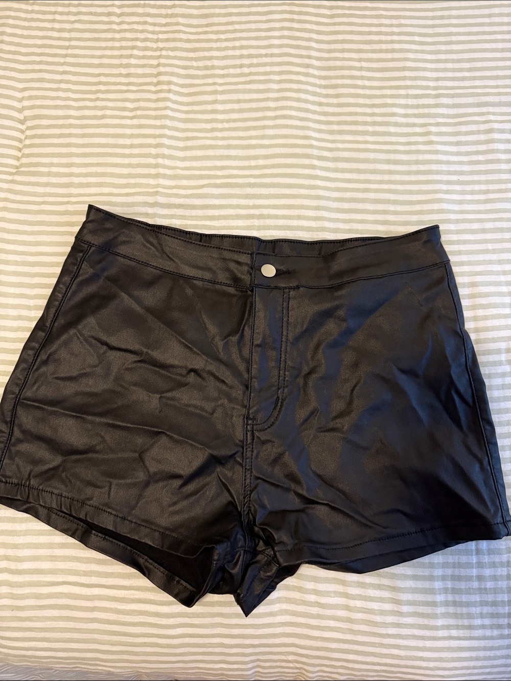 Black Faux Leather Womens Shorts